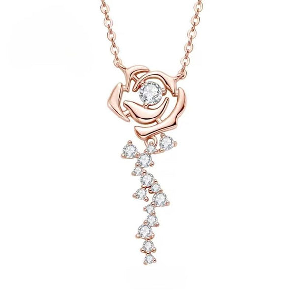 N014- Rose Flower 3.5mm Round Moissanite Pendant Necklace