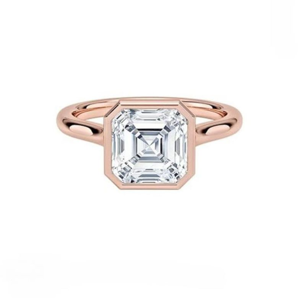 R019-Ainan Custom Asscher Cut Moissanite Bezel Ring