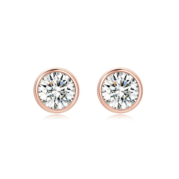 E004- Round Moissanite Bezel Earrings