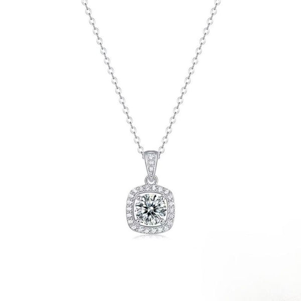 N005- Custom 1CT Round Moissanite Halo Pendant Necklace