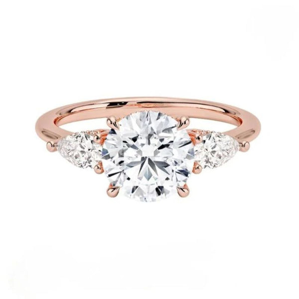 R028-Ainan Custom 2CT Round White Moissanite Three Stone Ring