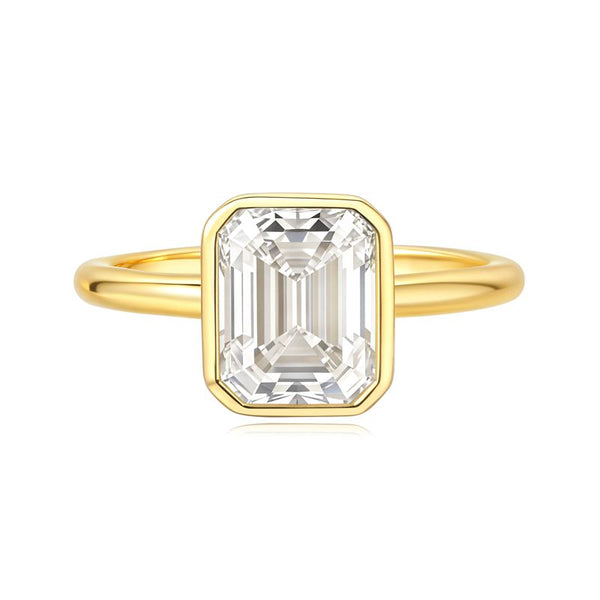 R007- Bezel Set 3CT Emerald Cut Moissanite Ring