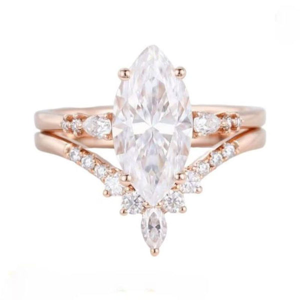 R035-Ainan Custom 2CT Marquise Moissanite Bridal Ring Set