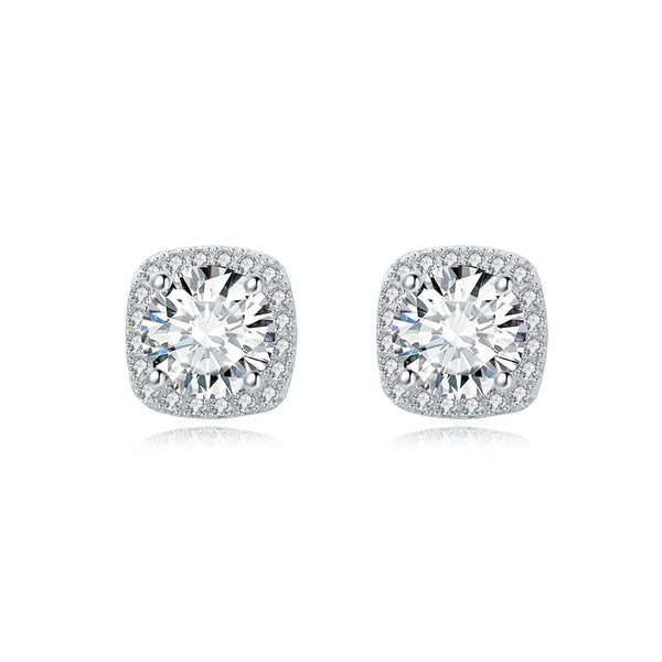 E003- Round 1CT Moissanite Halo Earrings