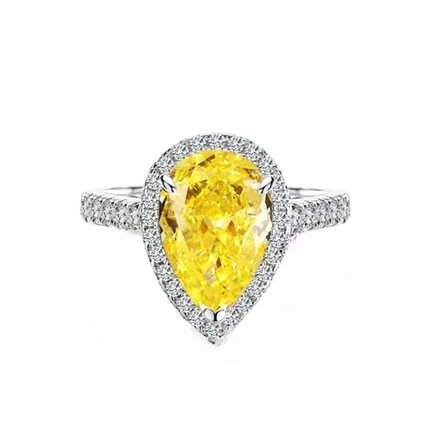 R025-Ainan Custom 5CT Pear Cut Yellow Moissanite Engagement Ring