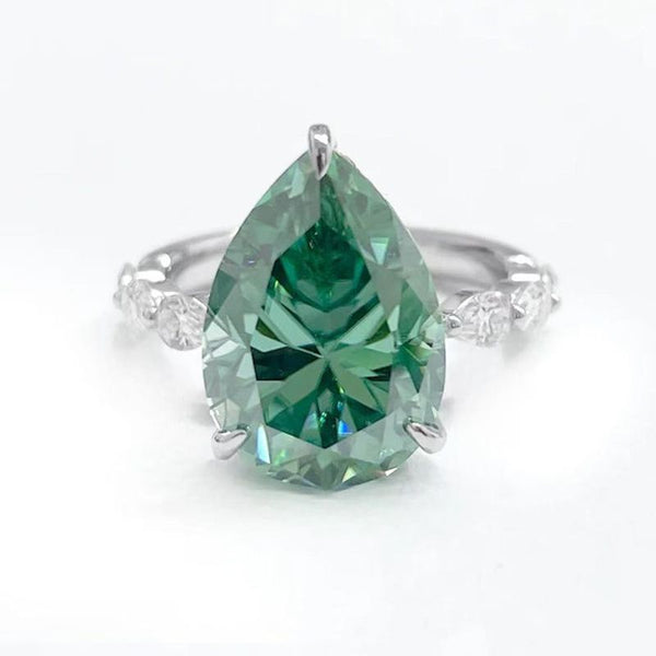 R002- Custom 5CT Pear Green Moissanite Engagement Ring