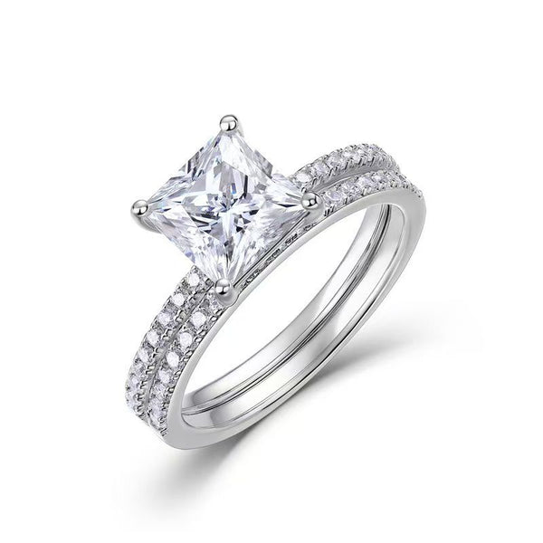 R015-Ainan Custom 4CT Princess Cut Moissanite Bridal Ring Set