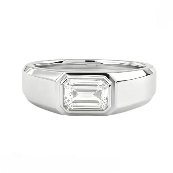 R037-Silver 1 Carat Emerald Cut Moissanite Men Ring