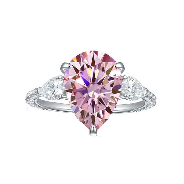 R002-Ainan Custom 5CT Pear Cut Pink Moissanite Ring