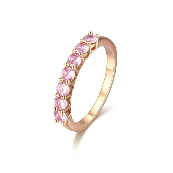 R004- Custom 3mm Round Pink Moissanite Half Eternity Ring