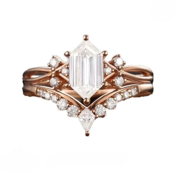 R029-Ainan Custom 5x8mm Curved Moissanite Ring Set