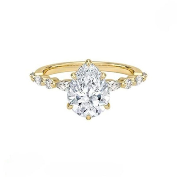 R024-Ainan Custom 3CT Pear Moissanite Bridal Wedding Ring