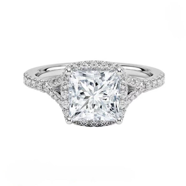 R027-Ainan Custom Princess Moissanite Split Shank Halo Ring
