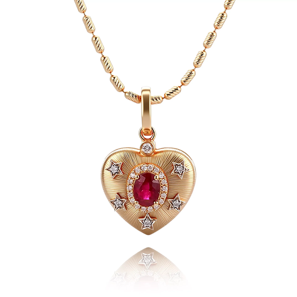 N025- Lab Grown Ruby and Diamond Star Heart Pendant Necklace