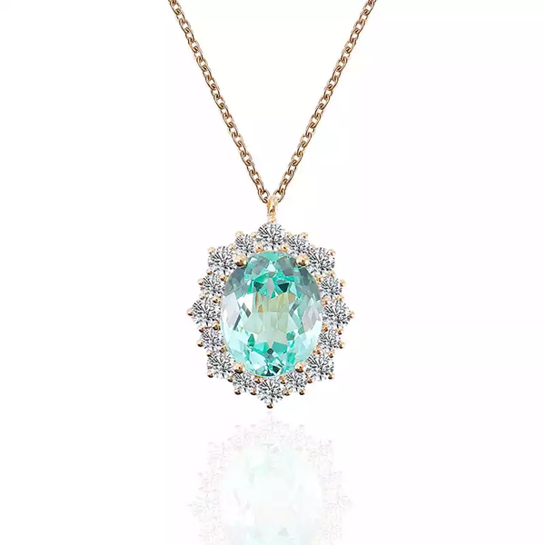 N027- 4ct Oval Aquamarine Halo Moissanite Necklace