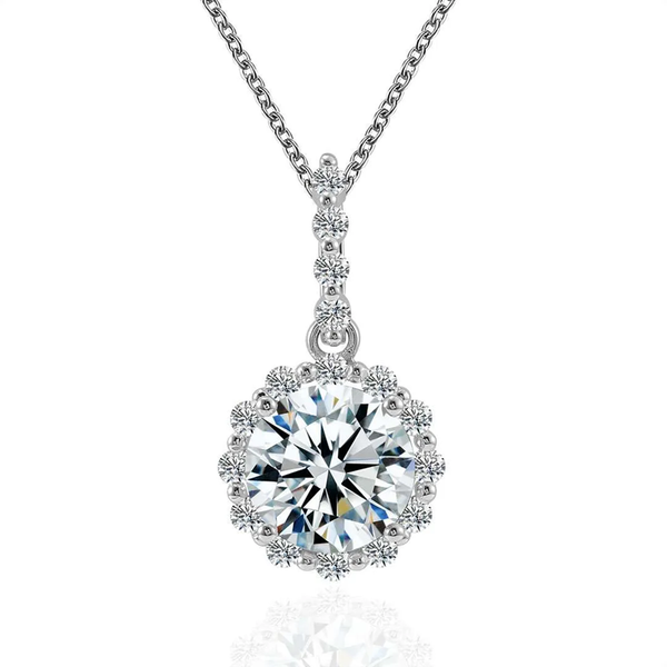 N029- Classic 9mm Round Brilliant Moissanite Halo Pendant Necklace