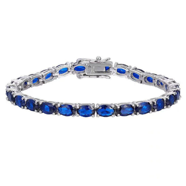 Sterling Silver Oval Tennis Bracelet - Columbian Emerald Ruby Sapphire
