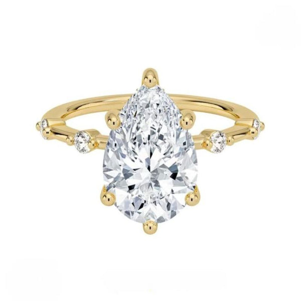 R021-Ainan Custom 3CT Pear Cut Moissanite Hidden Halo Ring