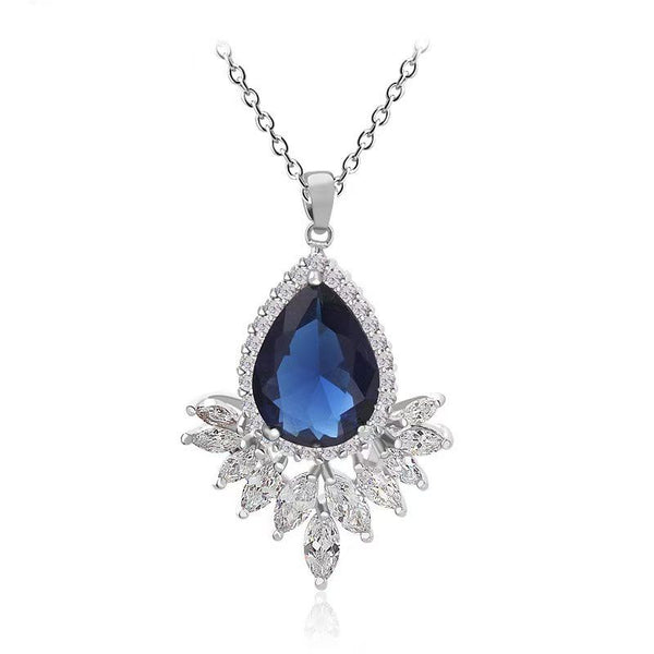 N021- Custom 3CT Pear Lab Grown Sapphire Pendant Necklace