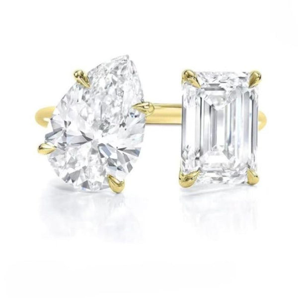 R042-Ainan Custom 3CT Emerald & Pear Cut Anniversary Ring