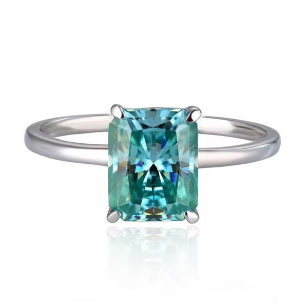 R043-Ainan Custom 7x9mm Vivid Green Moissanite Finger Ring