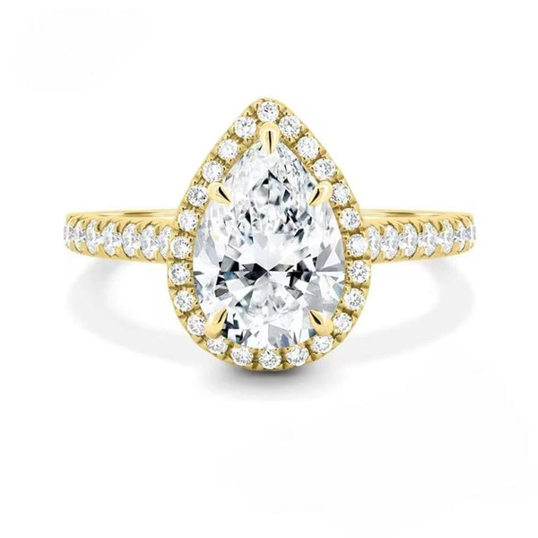 R052-Ainan Custom 3CT Pear Cut Moissanite Halo Ring