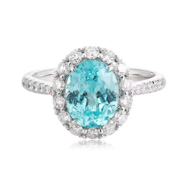 R060-Custom 3CT Oval Cut Paraiba Gemstone Engagement Ring