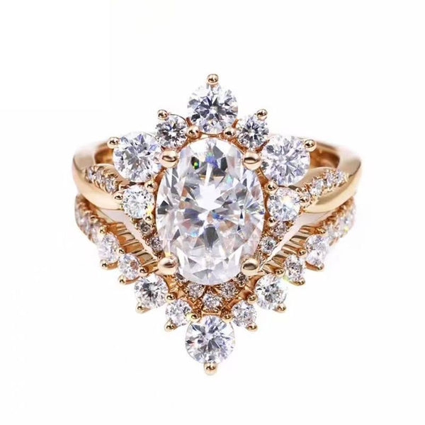 R066-Custom 3CT Oval Moissanite Ring Set