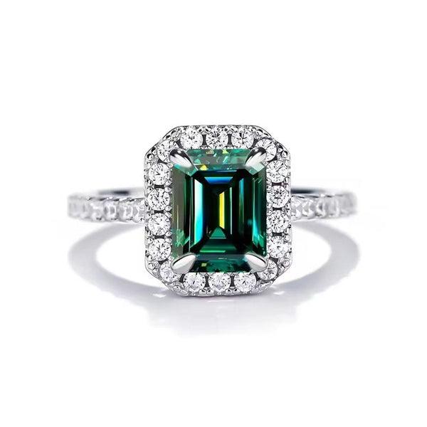 R067-Custom 3CT Green Moissanite Ring