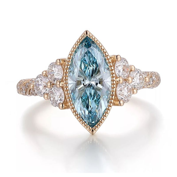 R070- Custom Marquise Blue Moissanite Engagement Ring